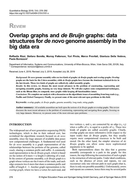 Rizzi 2019 Article Overlap Graphs And De Bruijn Graphs - REVIEW Overlap ...