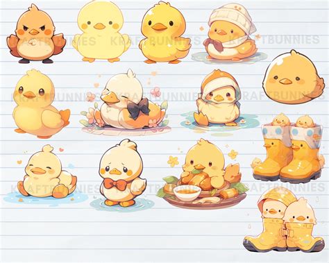 Cute Kawaii Baby Duck Duckling Clipart Watercolor Pastel PNG Digital ...