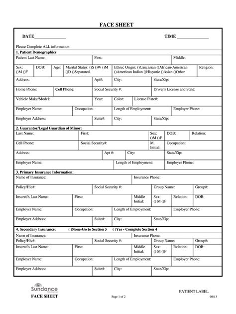 Patient Face Sheet Form - Fill Out, Sign & Share Online | pdfFiller