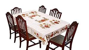 Buy BLUE GRASS Floral Cotton 6 Seater Dining Table Cover - Cream Online ...