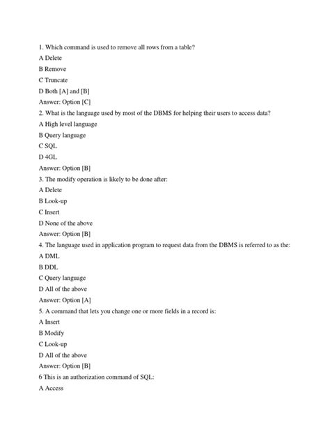 Image result for SQL Objective Questions and Answers