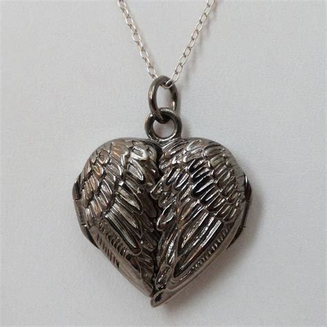 Black Angel Wings Locket Necklace in Sterling Silver | Angel wings locket necklace, Locket ...