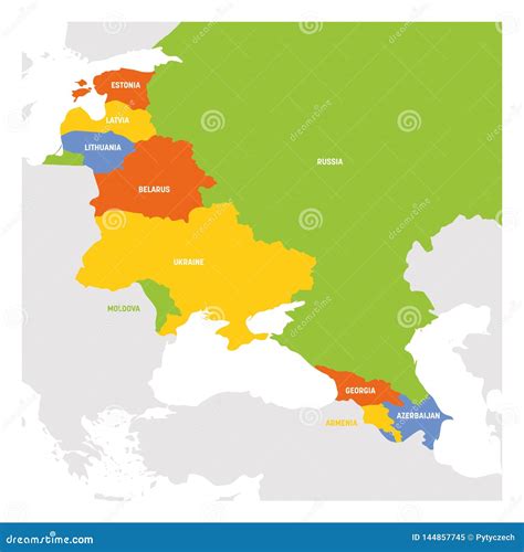 East Europe Region. Map of Countries in Eastern Europe. Post Soviet and Caucasian Countries ...