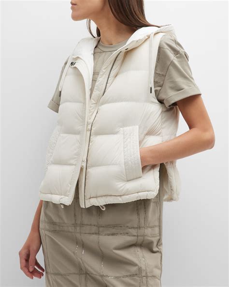 Brunello Cucinelli Mate Monili-Trim Hooded Puffer Vest | Neiman Marcus