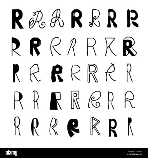 Variety of R Letter Designs in Different hand drawn Fonts and Styles on a White Background Stock ...