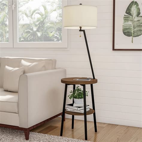 Lavish Home Floor Lamp with Table - Mid-Century Modern Nightstand or ...