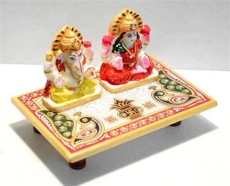 GROWTOP HANDICRAFT MARBLE POOJA CHOWKI WITH GANESH JI & LAXMI JI, 6 *4 ...