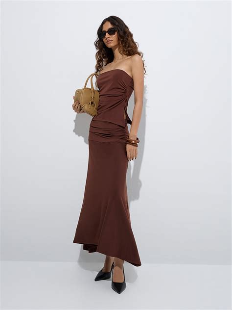 Buy Nuon Brown Ruched High-Rise A-Line Skirt from Westside