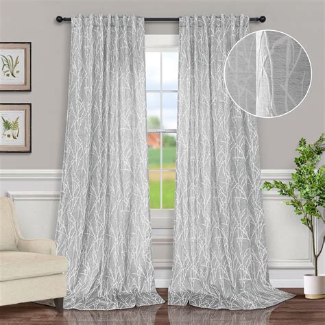 Amazon.com: Light Gray White Curtains 108 Inches Long for Living Room 2 Panels Back Tab Pocket ...