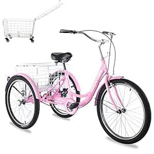 Adult Tricycles, 3 Wheel Bikes for Adults 24/26 inch, Single Speed ...