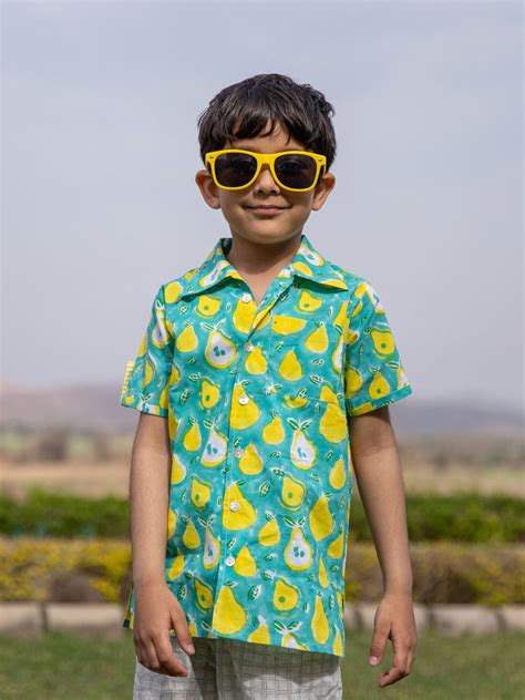 Pear Block Printed Cotton Shirt | Pinklay