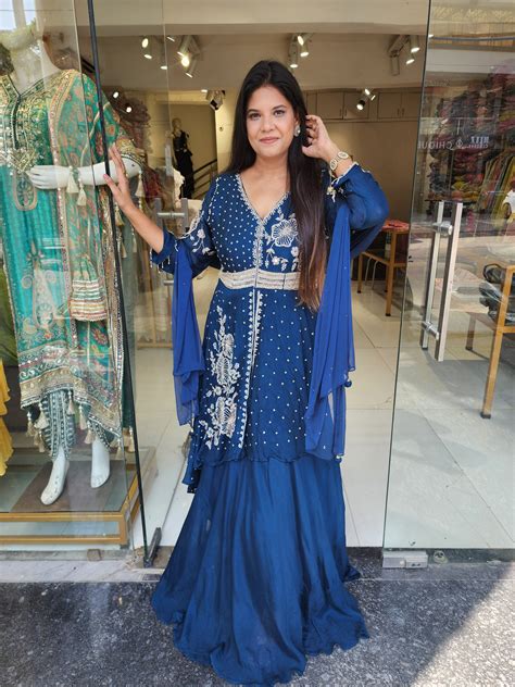 Blue centre slit maxi gown – MODERNSAHIBA
