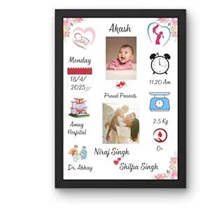 ARCAPTURE Personalized Newborn Baby Photo Frame with Name, Date, Weight ...