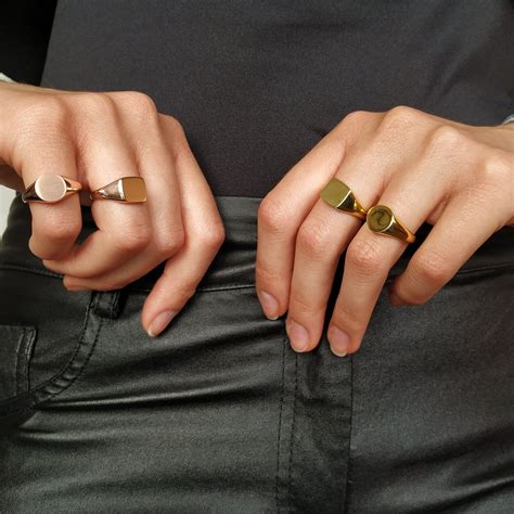 Gold Signet Rings, Women Pinky Ring, Select From Round, Oval, Sqaure ...