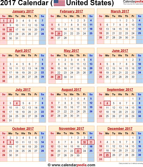 2017 Calendar with Federal Holidays