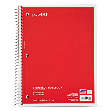 Buy PenGear Wide Ruled 5-Subject Spiral Notebook, Red, 10.5 x 8, 180 ...