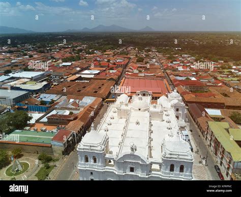 Aerial panorama view of Leon city in Nicaragua. Leon cityscape on ...