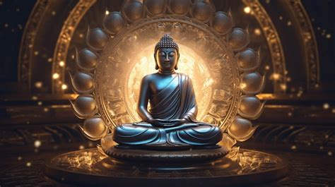 A statue of buddha sits in a golden circle. | Premium AI-generated image