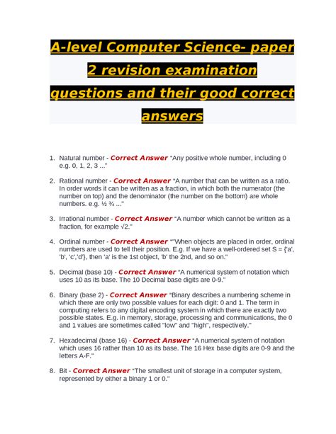 Image result for Computer Science Maths Revision Questions