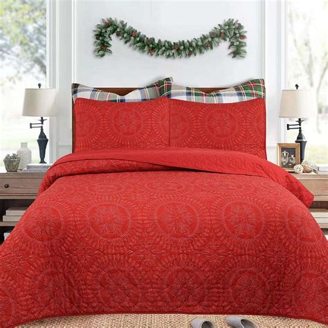 Marcielo 3Pcs Festive Christmas Quilt Bedspread Set Holiday Bedding ...
