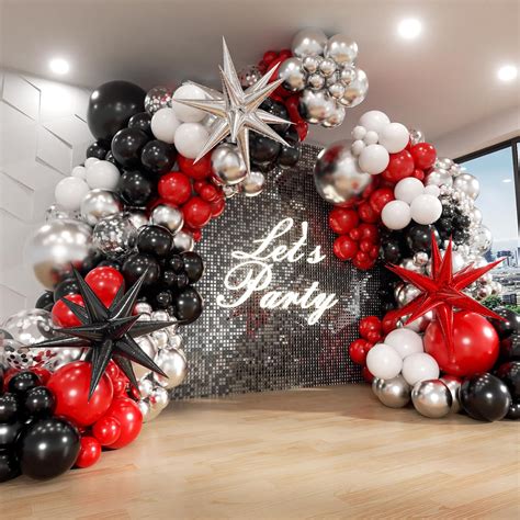 Red and Black Balloon Arch Kit with Star Balloons, Red Black and White ...