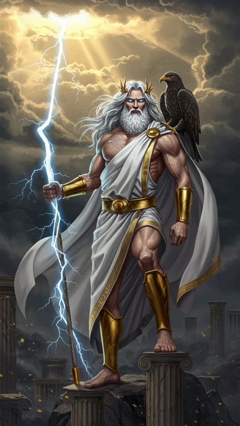 Step into the realm of Greek mythology with this breathtaking digital painting of Zeus, the all ...