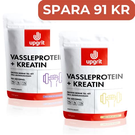 Köp 2-pack Upgrit Vassleprotein + kreatin, 2 x 1100 gram, Vanilj ...