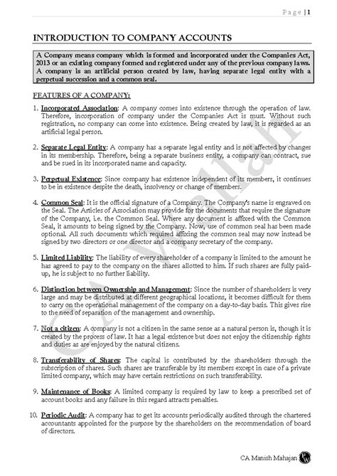 E-Notes: Introduction to Company Accounts (CA 2013) - Studocu