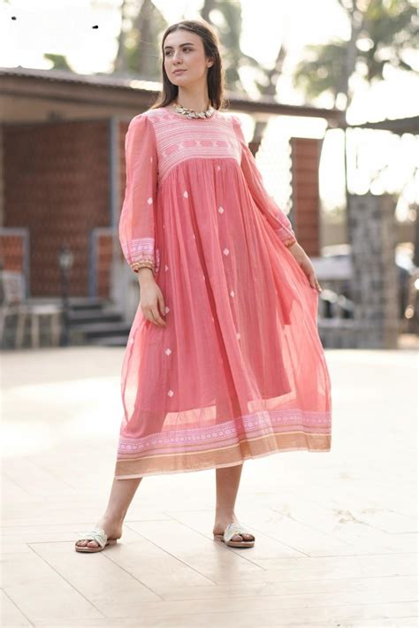 Premium Mul Cotton Jamdani Dress With Lining in Pink – Heritage Hues By ...