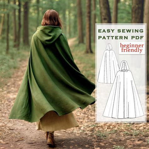 Medieval Hooded Cape Cloak Easy Sewing Pattern for Beginners, PDF ...