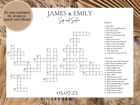 Custom Wedding Crossword Puzzle Large Sip and Solve Crossword - Etsy