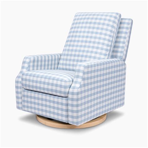 Namesake Crewe Recliner and Swivel Glider - Blue Gingham With Light ...