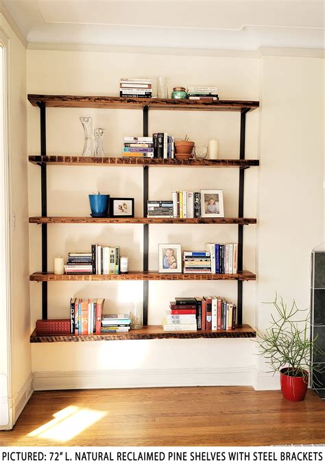 Handmade Reclaimed Pine Wall Mounted Shelving Unit: Steel Bracket ...