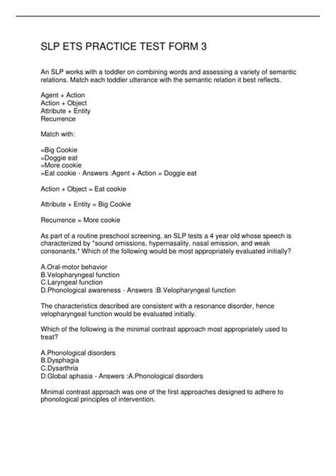 SLP ETS PRACTICE TEST FORM 3 - SLP ETS - Stuvia US