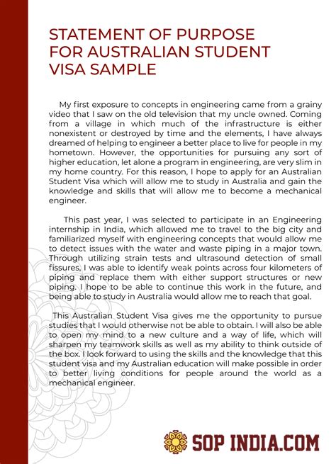 Statement Of Purpose For Australian Student Visa Sample | Writing ...