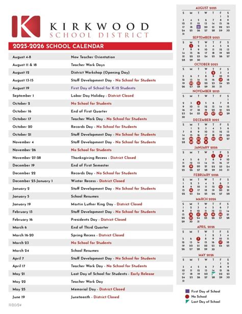 Kirkwood School District Calendar 25-26 Revised [PDF] - EduCounty