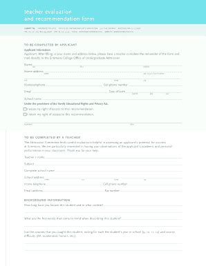 Fillable Online simmons Teacher evaluation and recommendation form ...