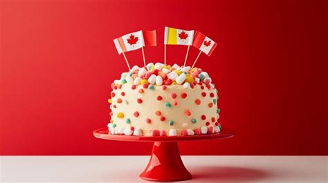 Happy canada day celebration cake with flags marshmallow and candy ...