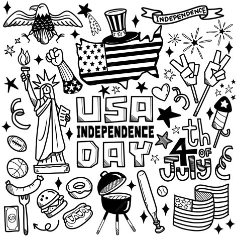 Premium Vector | 4th of july fourth of july doodle set usa independence ...