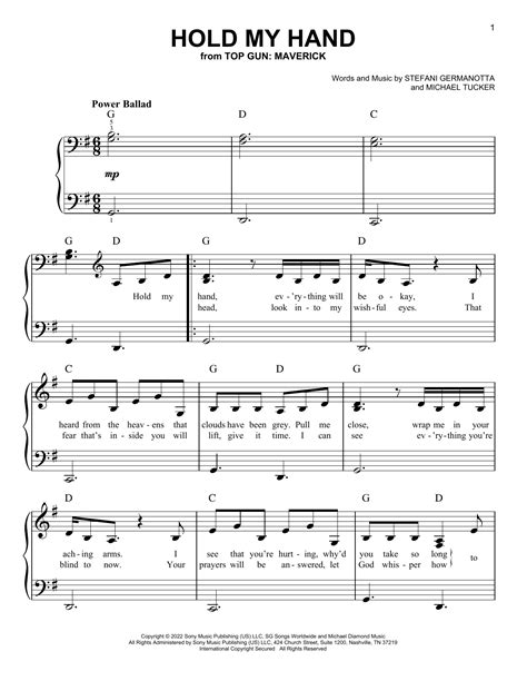 Hold My Hand (from Top Gun: Maverick) - Lady Gaga - easy piano Sheet ...