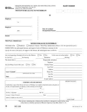 Motion For Leave To Withdraw Form WC-236 - Missouri Department Of ...