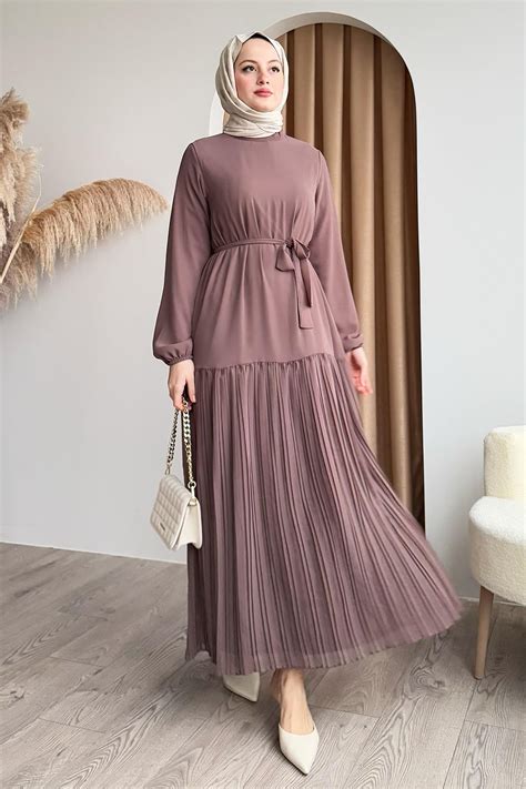 Pleated Chiffon Rose Dress with Skirt | Shaghaf Store