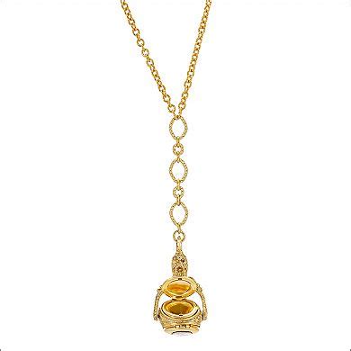 1928 Gold Tone Three-Sided Floral Spinner Locket Drop Necklace