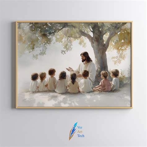 Jesus Teaching the Children Landscape, LDS Art, Jesus Christ Watercolor ...