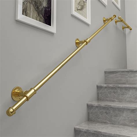 Modern Staircase Handrail With Brackets Kit Gold Wrought Iron Handrails ...