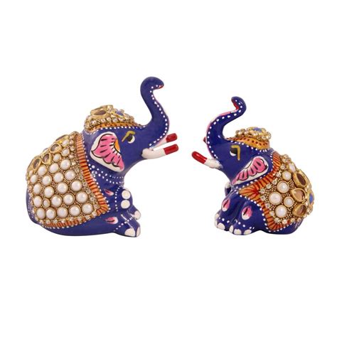 Buy Handicrafts Paradise Metal Elephant Trunk Up Showpiece Figurine ...