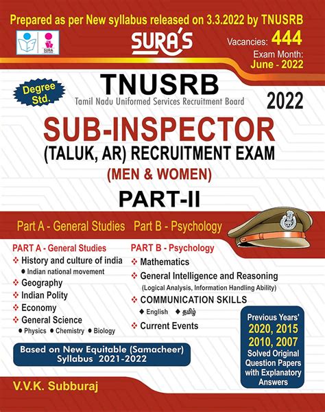 Buy SURA`S TNUSRB Sub-Inspector SI (Taluk,AR) (Men and Women) Exam ...