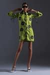 Buy Green Pure Cotton Applique Rose Band Collar And Satin Piping Short ...