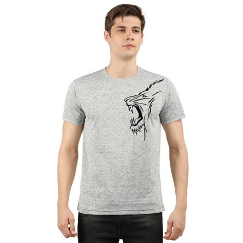 Buy hotfits Men's Grey Round Neck Graphic Tshirt-Lion-S at Amazon.in