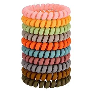 EPARTY Spiral Hair Ties, 10 Pcs Traceless Phone Cord Hair Ties Plastic ...